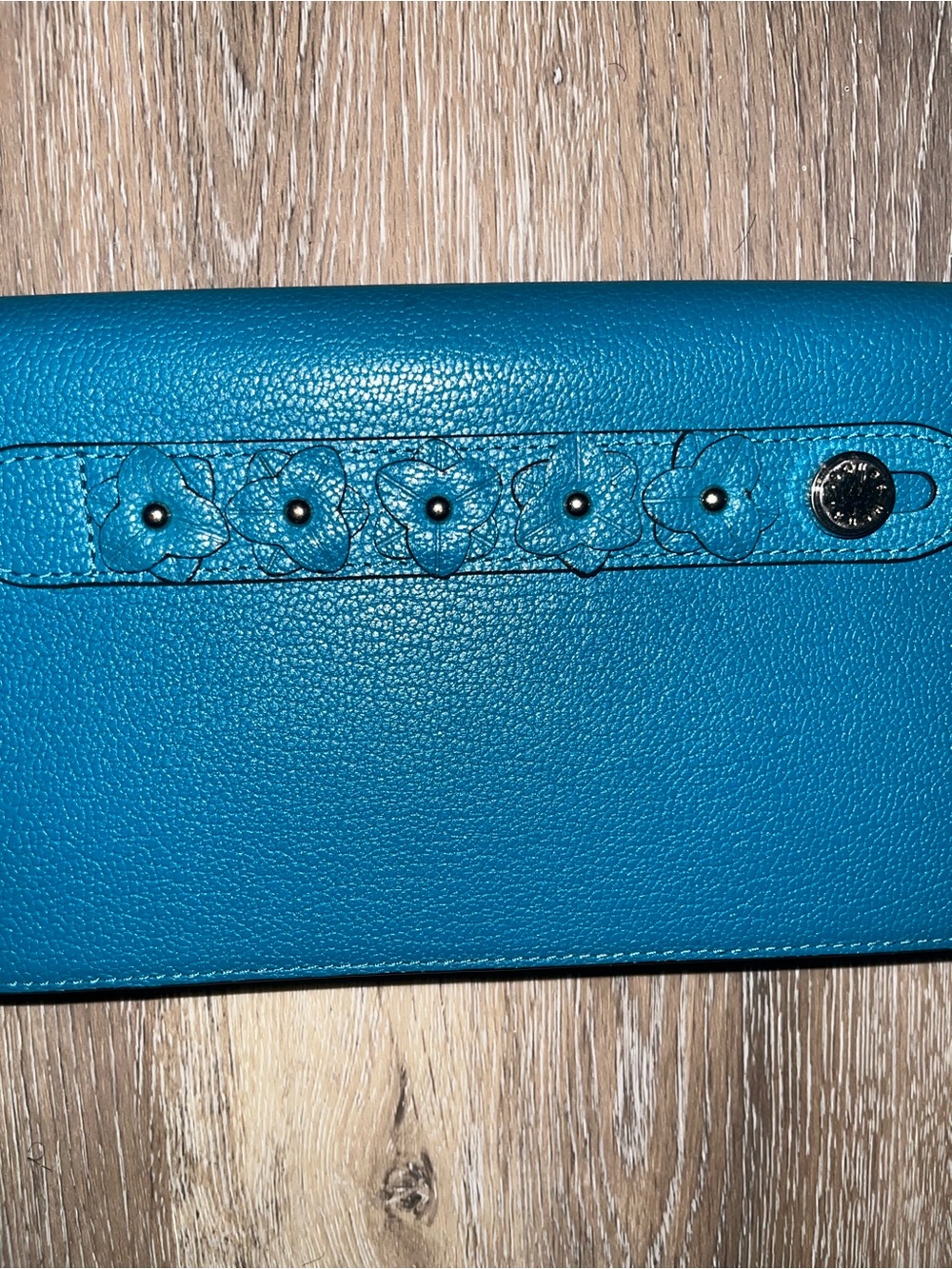 henri bendel Turquoise Floral-Appliqué Leather Wallet